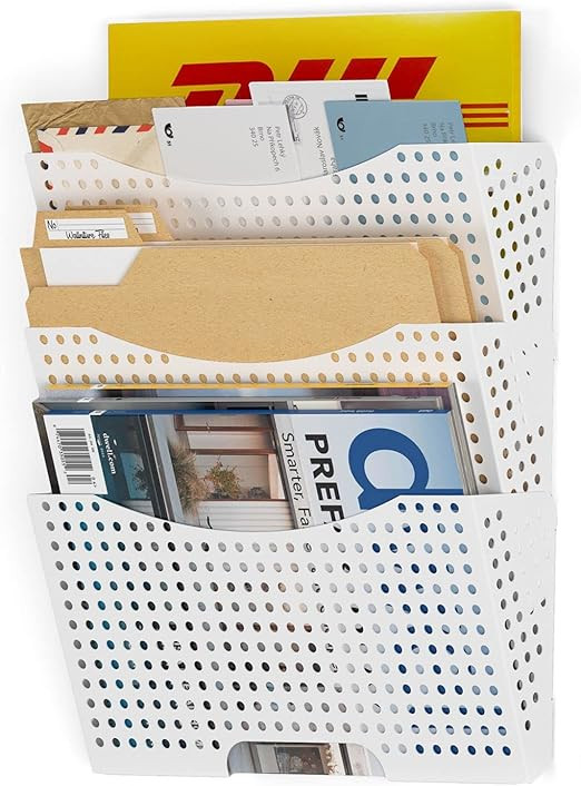 Wallniture Dots Lisbon Metal Wall File Holder Organizer for Organization and Storage, 3-Tier Whit... | Amazon (US)