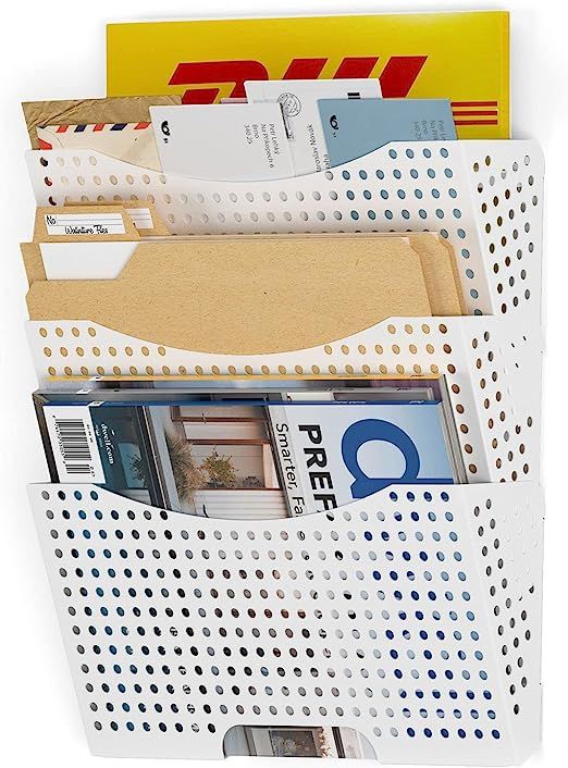 Wallniture Dots Lisbon Metal Wall File Holder Organizer for Organization and Storage, 3-Tier Whit... | Amazon (US)