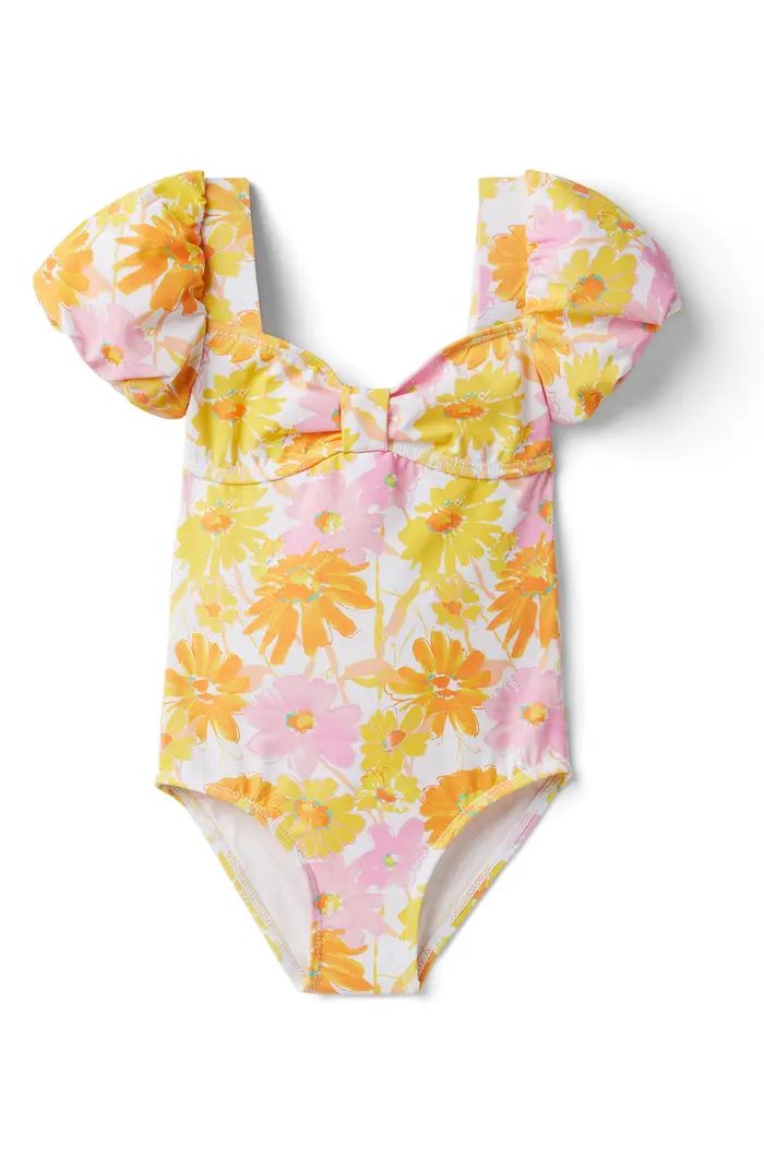 Janie and Jack Kids' Floral Print Puff Sleeve One-Piece Swimsuit | Nordstrom | Nordstrom