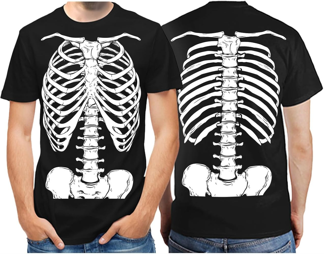 Skeleton Shirt Mens Front & Back Print Rib Cage Xray Costume Adult Funny Halloween Shirts for Men | Amazon (US)