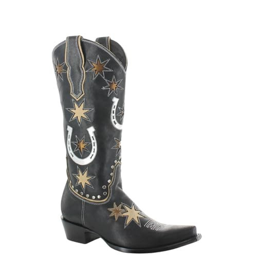 Old Gringo Lucky Star Western Cowboy Boots, Black with Gold Stars and Silver Horseshoes, Handcrafted Leather, Side Zippe (Black/Bone, US Footwear Size System, Adult, Women, Numeric, Medium, 9) | Amazon (US)