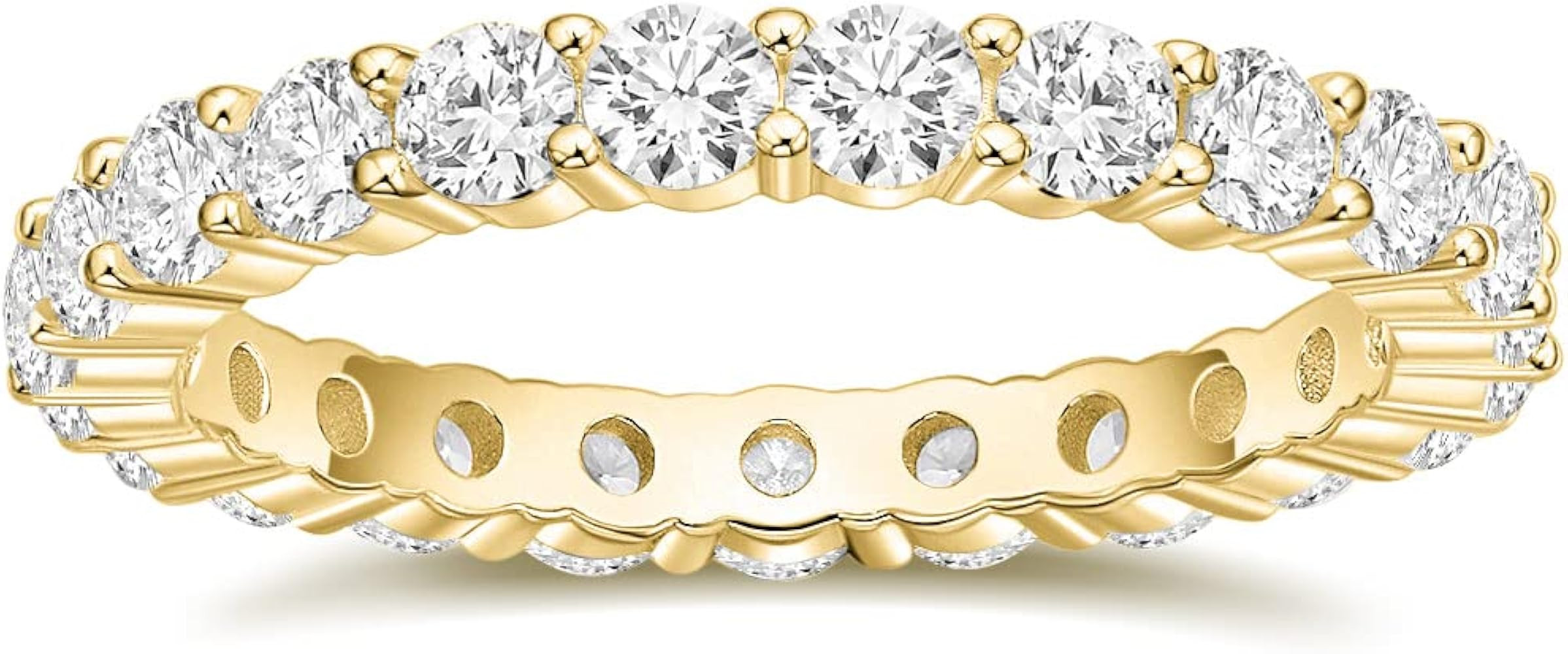 EAMTI 3mm 925 Sterling Silver Wedding Band Round Cubic Zirconia Full Eternity Stackable Engagemen... | Amazon (US)