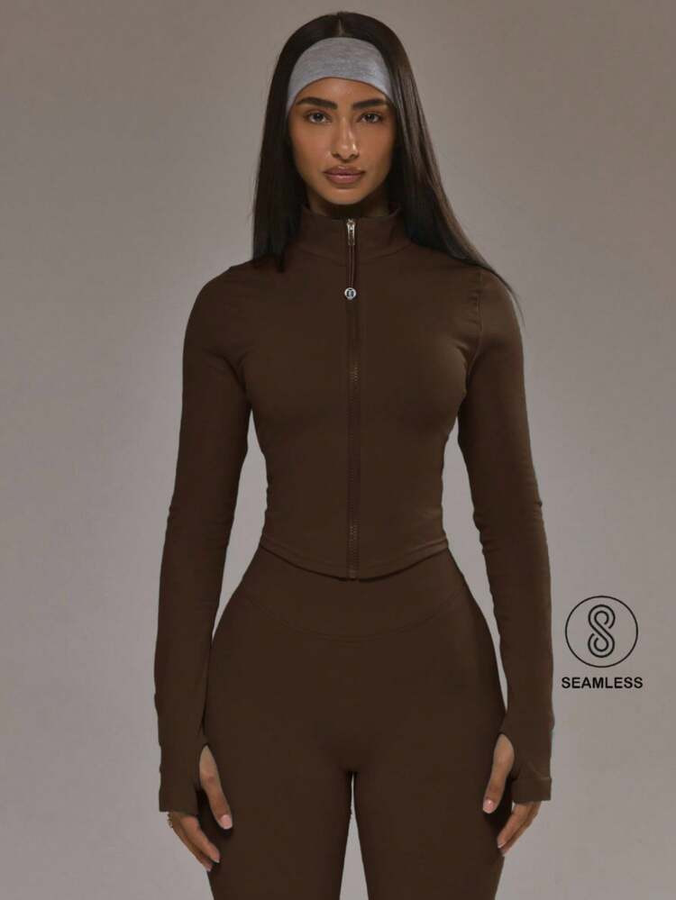 Musera Sport Dipped Hem Zip Through Seamless BBL Jacket Co-Ord Top Only Padel Autumn Fall Winter ... | SHEIN