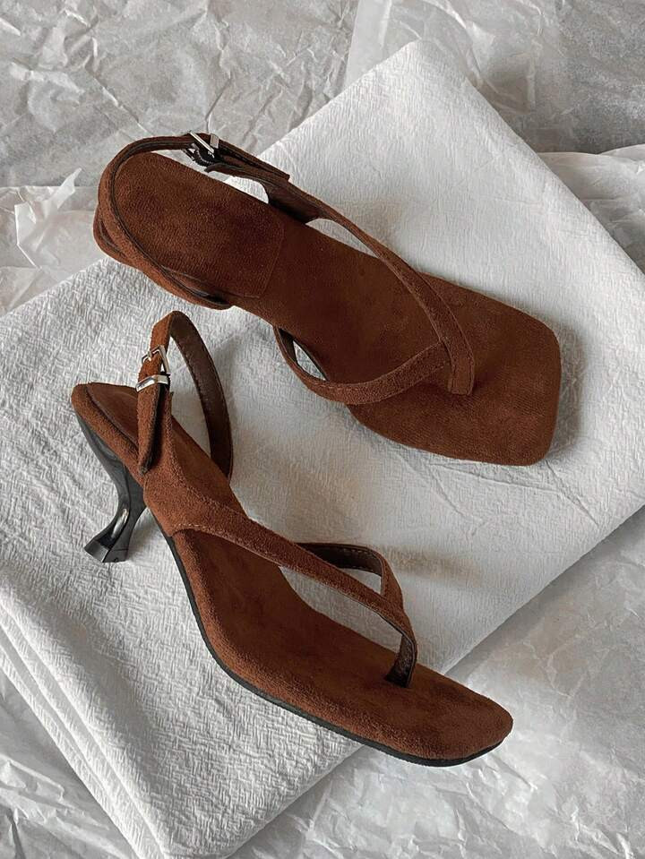 Women's French Style High Heel Sandals, New Summer Leather Slingback Thin Heels, Kitten Heel Thon... | SHEIN