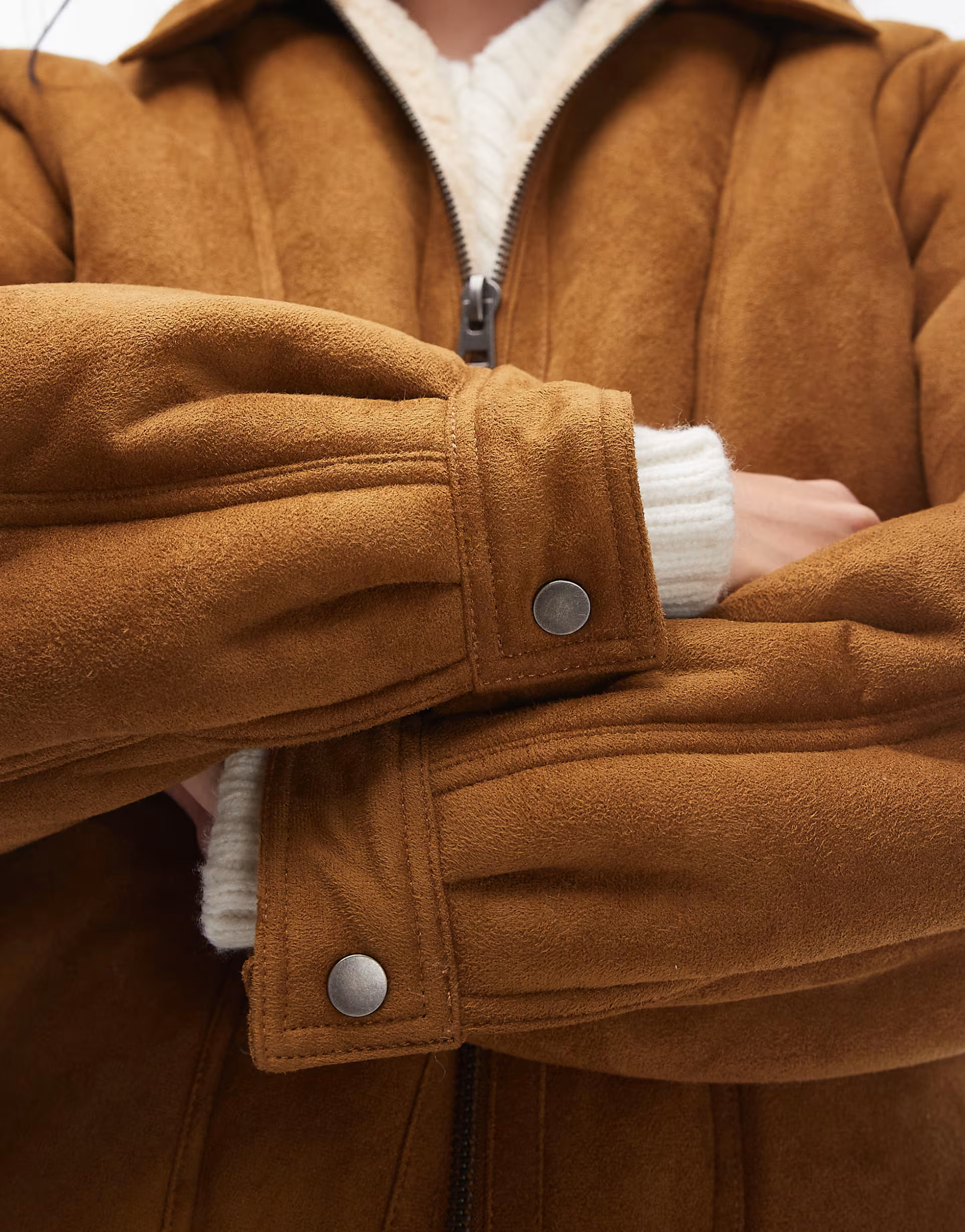 Topshop faux suede borg bomber jacket in brown | ASOS (Global)