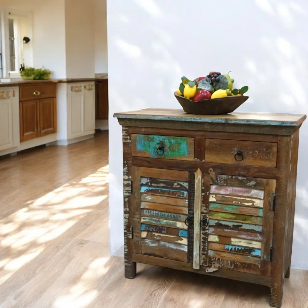 Reclaimed Wood Buffet Cabinet With Louvre Doors And Two Drawers | Wayfair North America