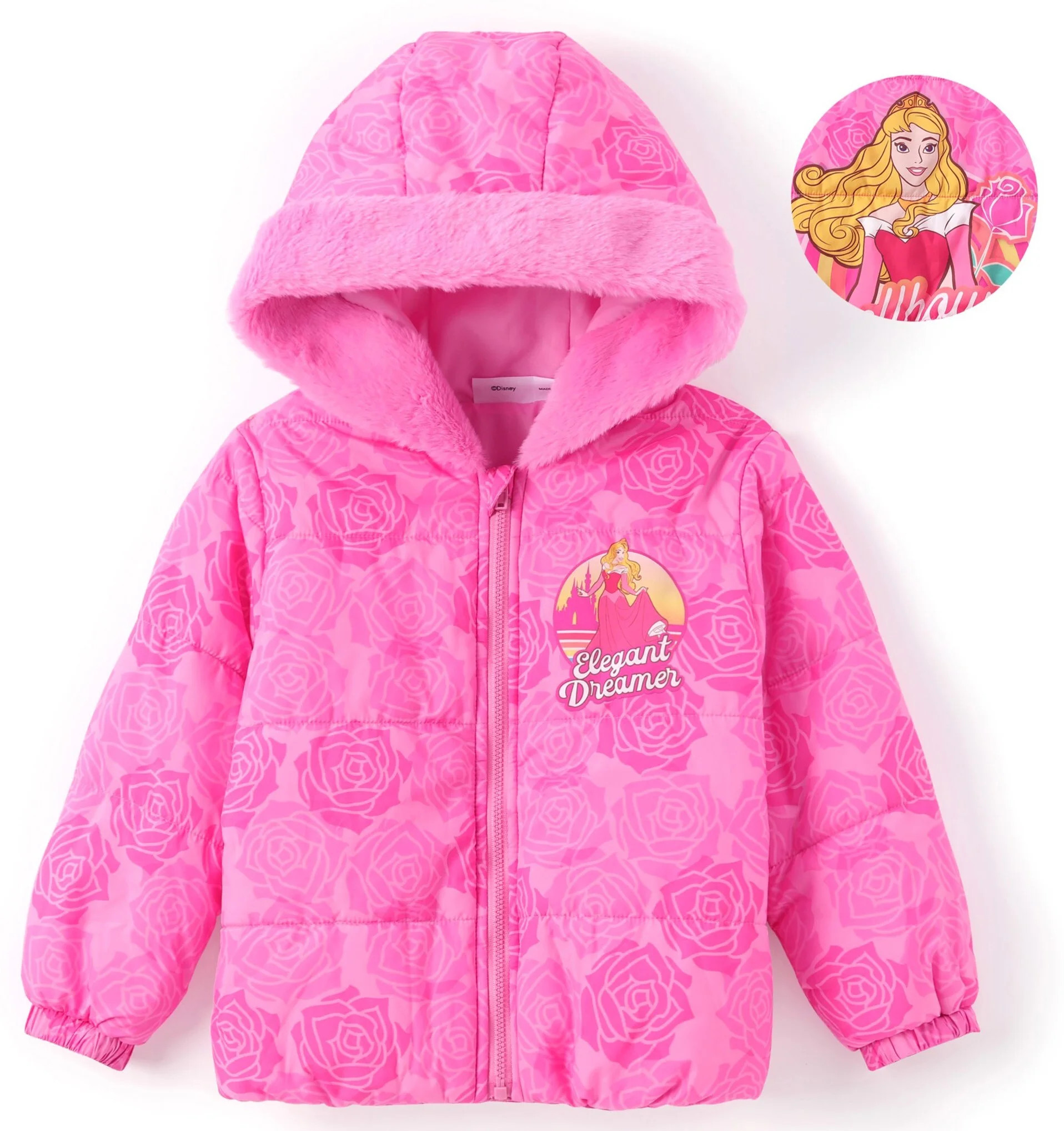 Disney Princess Aurora Girls Puffer Jackets Graphic Winter Hoodie Zip Up Outerwear Coats Sizes 2-... | Walmart (US)
