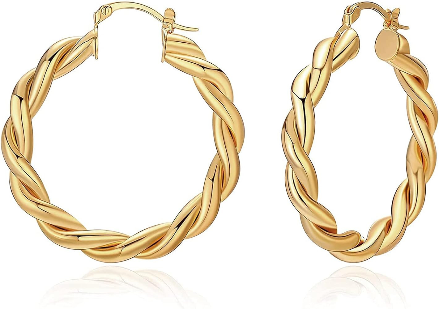 Twisted Gold Hoop Earrings for Women, Thick Chunky Hoops Hypoallergenic Vintage Twist Earings Big | Amazon (US)