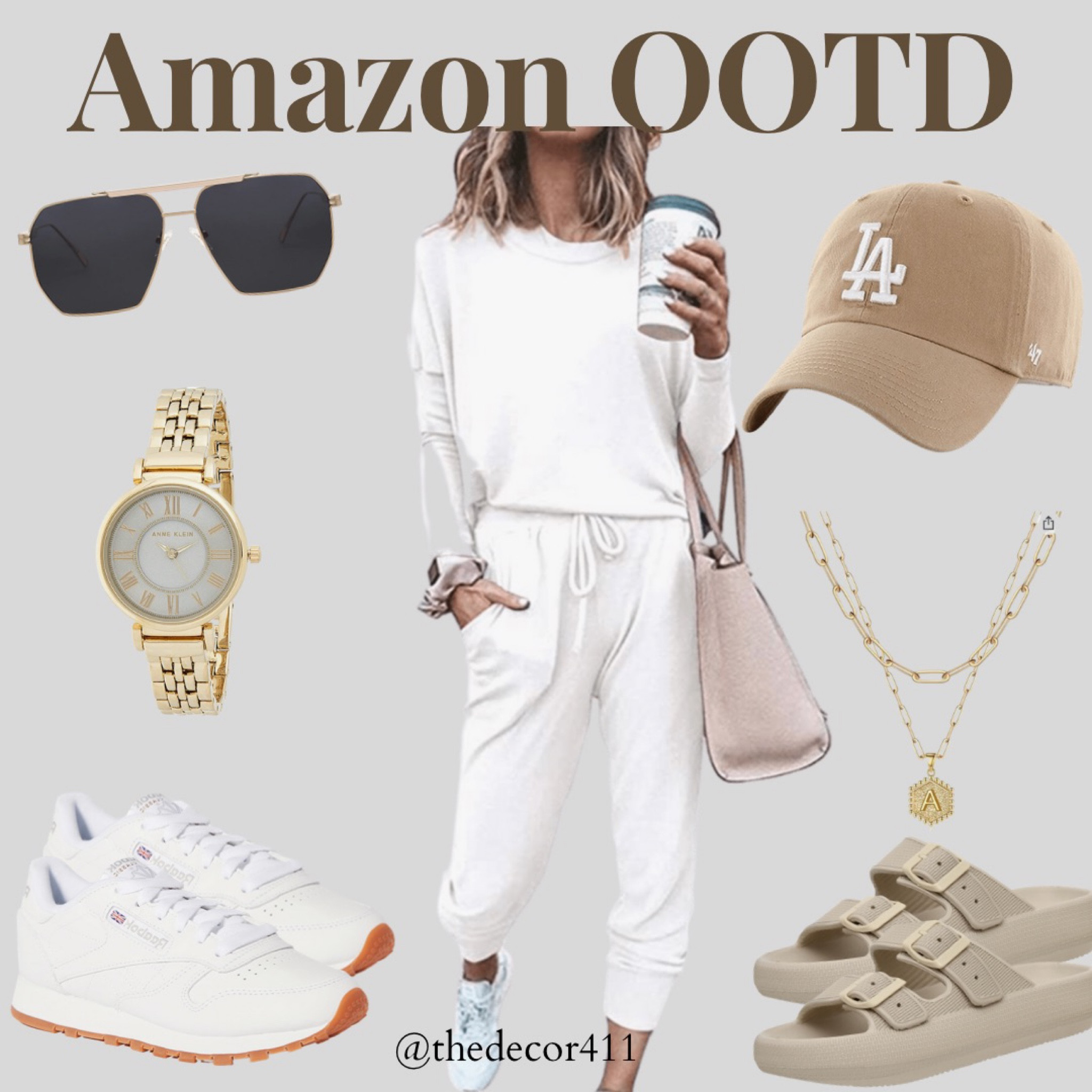 Amazon casual fall ootd
Two piece active, two piece lounge set, white sneakers, sunglasses, ball cap, la cap, hat, watch, necklace, jewelry, travel outfit, travel inspo, comfy outfit, casual fit, neutral outfit, back to school, earrings, high top sneakers, golden goose dupes, vans, lounge wear, cloud sandals 

#LTKsalealert #LTKunder100 #LTKSeasonal