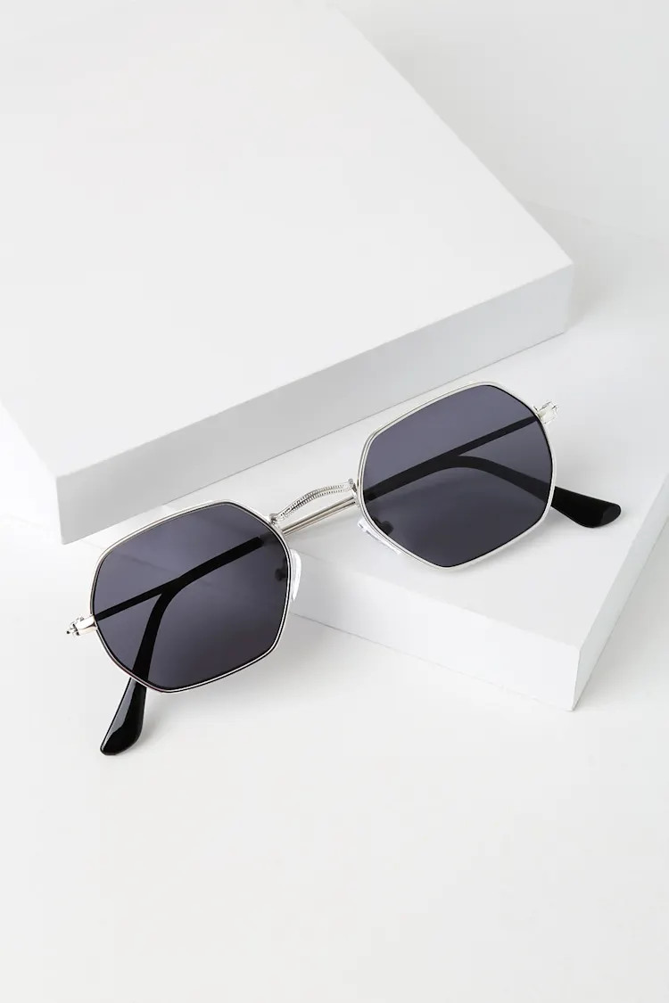 Balcony Black and Silver Geometric Sunglasses | Lulus