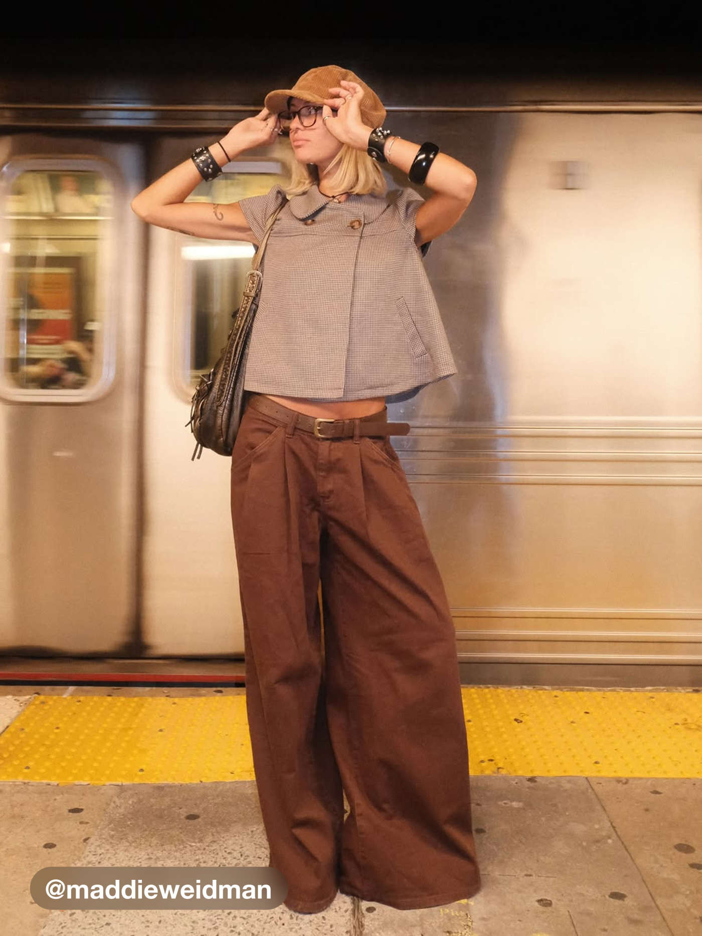 Babydoll Tops Jacquard Peter Pan Collar Houndstooth Button Short Sleeve Blouse For Daily Casual | Cider