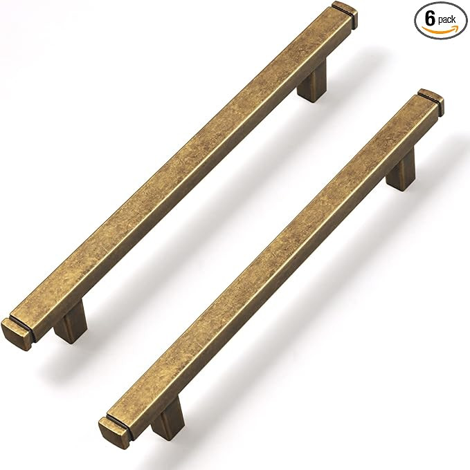 Goo-Ki Vintage Brass Drawer Handles 5 in (128mm) Hole Centers Straight Bar Pull,6-Pack Antique Br... | Amazon (US)