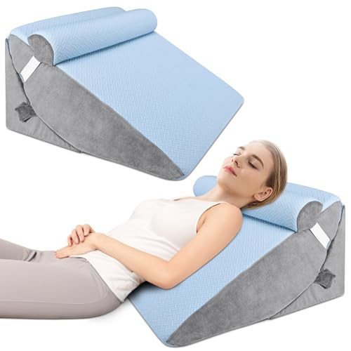 Bed Wedge Pillow for Sleeping, Adjustable Wedge Pillow Set for After Surgery, Elevated Triangle Pillow for Acid Reflux and Back Pain Relief, Post Surgery, Snoring, Back Support (White/Light Blue) | Amazon (US)