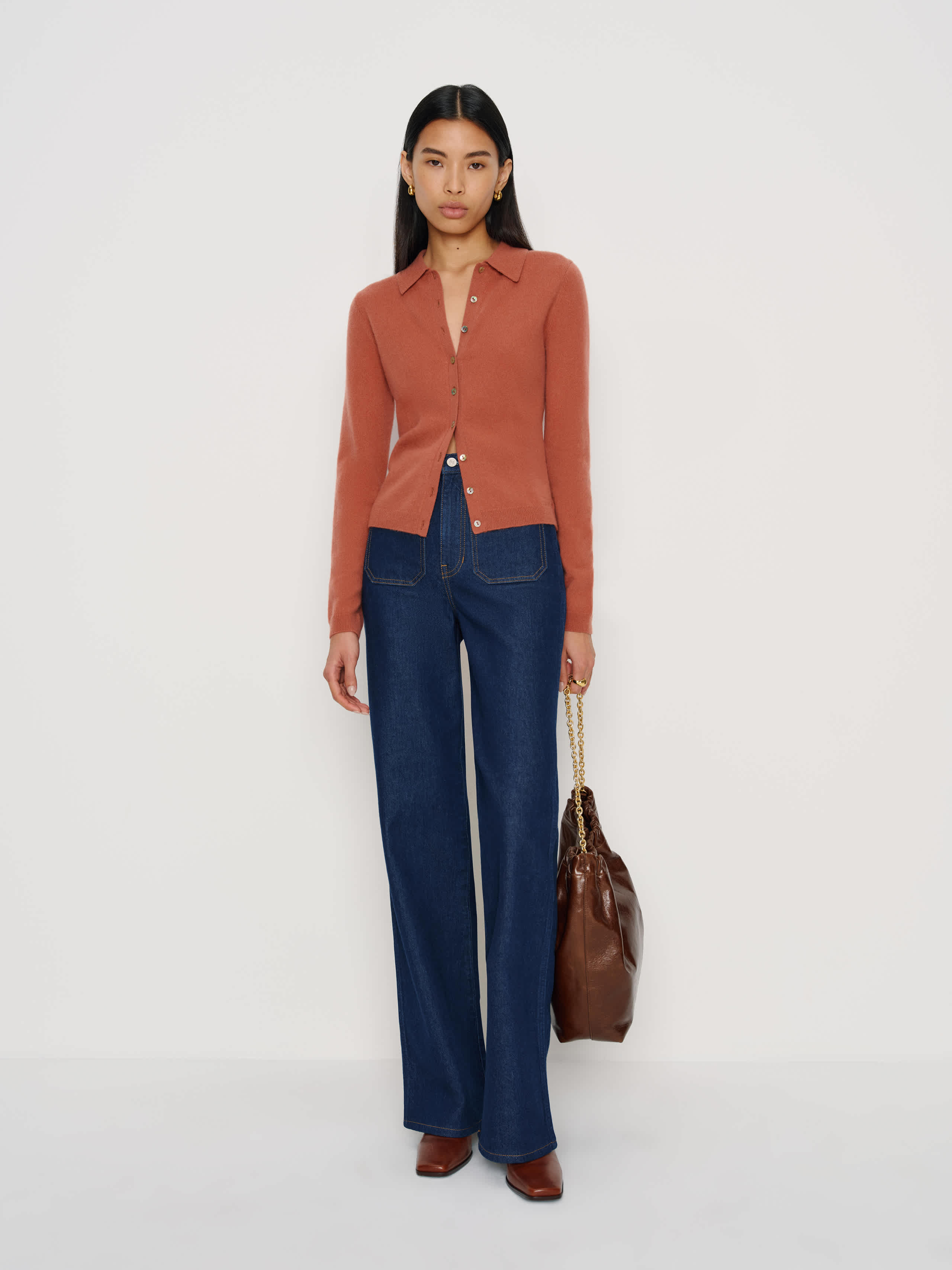 Reformation Florentina Cashmere Collared Cardigan Pink Medium | Reformation (Global)