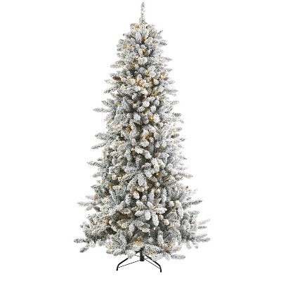 7.5ft. Flocked Fir Artificial Christmas Tree with Pine Cones and 500 Clear Warm LED Lights – Classic Winter Wonderland Look | Target