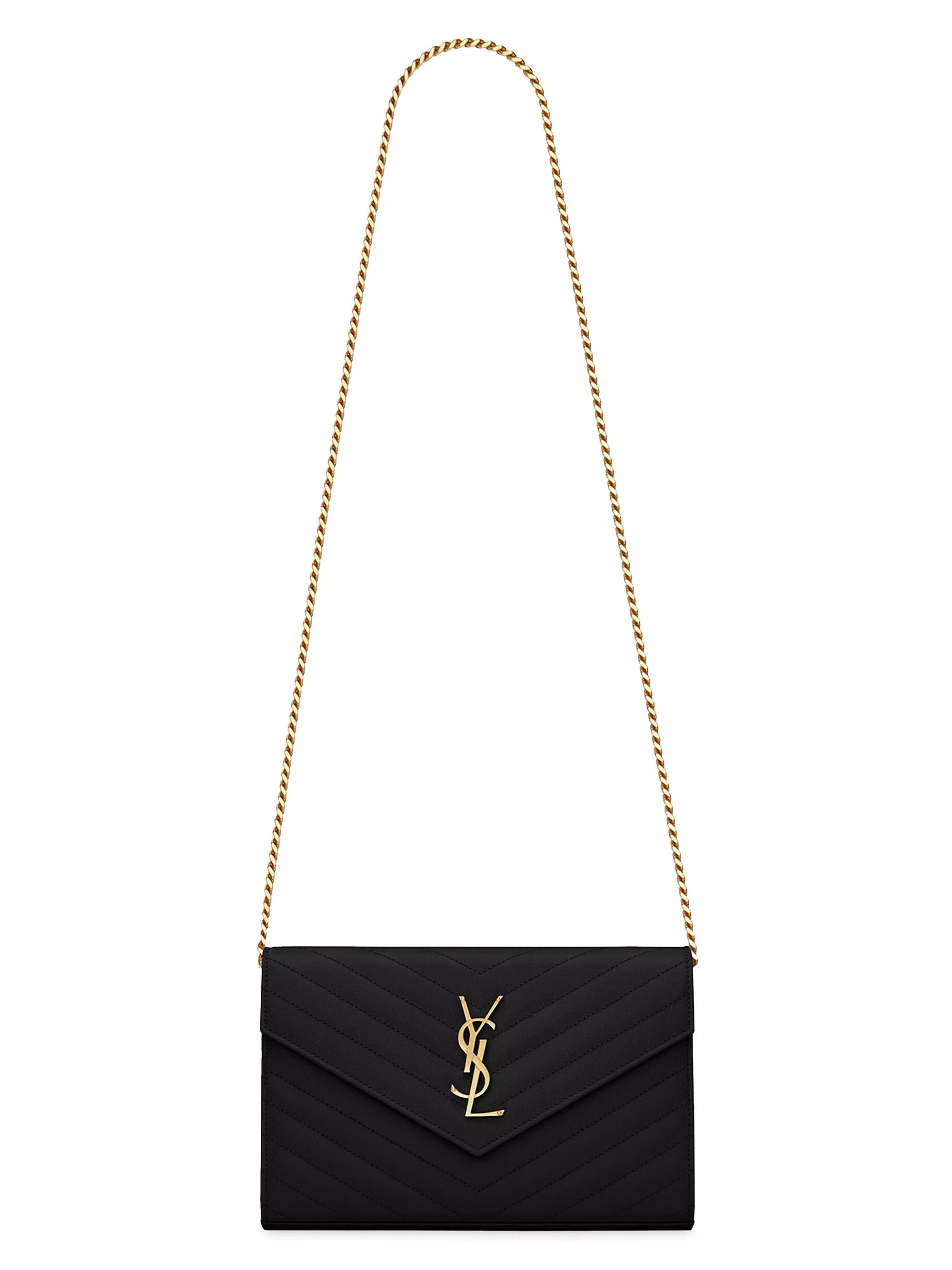 Shop Saint Laurent Classic Cassandre Chain Wallet in Grain De Poudre Leather | Saks Fifth Avenue | Saks Fifth Avenue