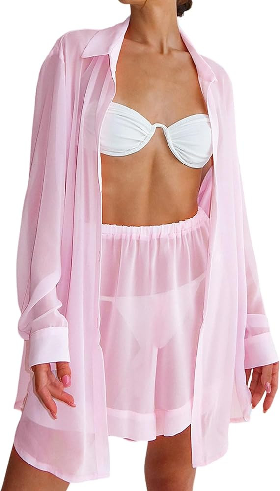 Gihuo Sheer Cover Up Set for Women Sexy 2 Piece Swimsuit Set | Amazon (US)