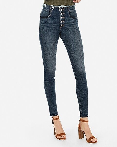high waisted denim perfect button fly ankle leggings | Express