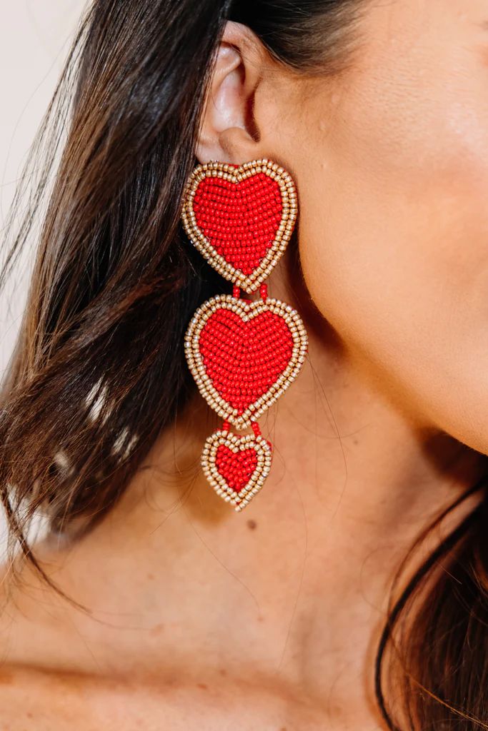 Treasure Jewels: Triple Beaded Heart Red Earrings | The Mint Julep Boutique
