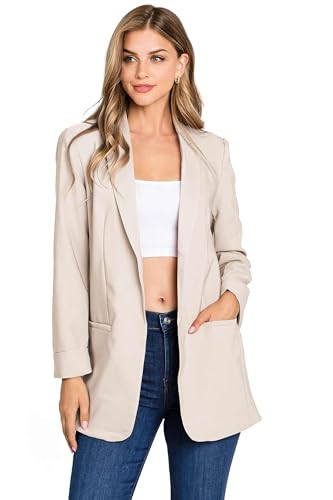 Love Tree Women's Juniors Classic Office Workwear Boyfriend Blazer (Beige, Medium) | Amazon (US)