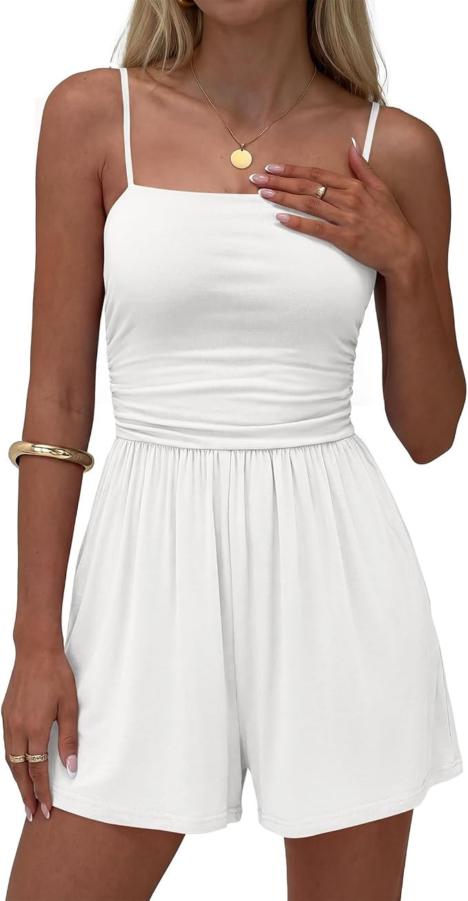 BTFBM Summer Rompers For Women 2026 Casual One Piece Spaghetti Strap Sleeveless Shorts Jumpsuit B... | Amazon (US)