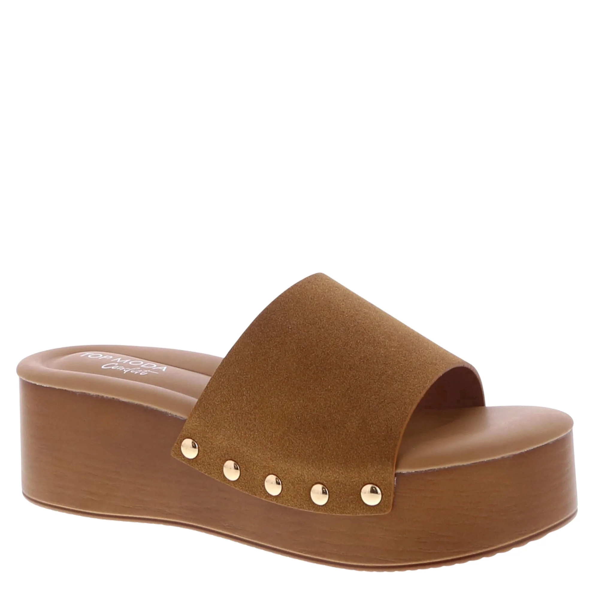 Women’s Platform Wedge Slide Sandals Cushioned Open Toe Slip On with Studded Strap | Walmart (US)