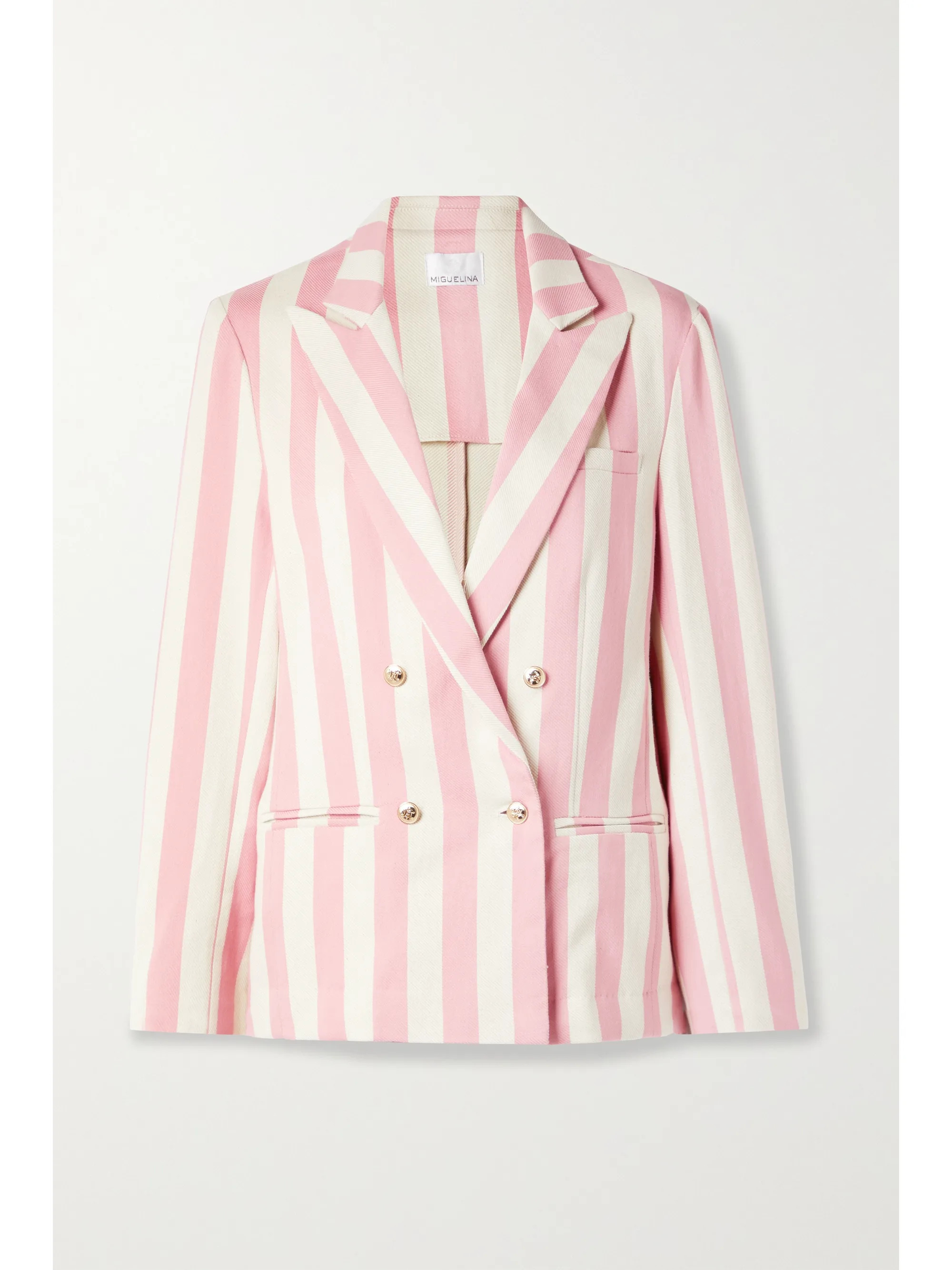 Pink Chiara double-breasted striped cotton-twill blazer | Miguelina | NET-A-PORTER | NET-A-PORTER (US)