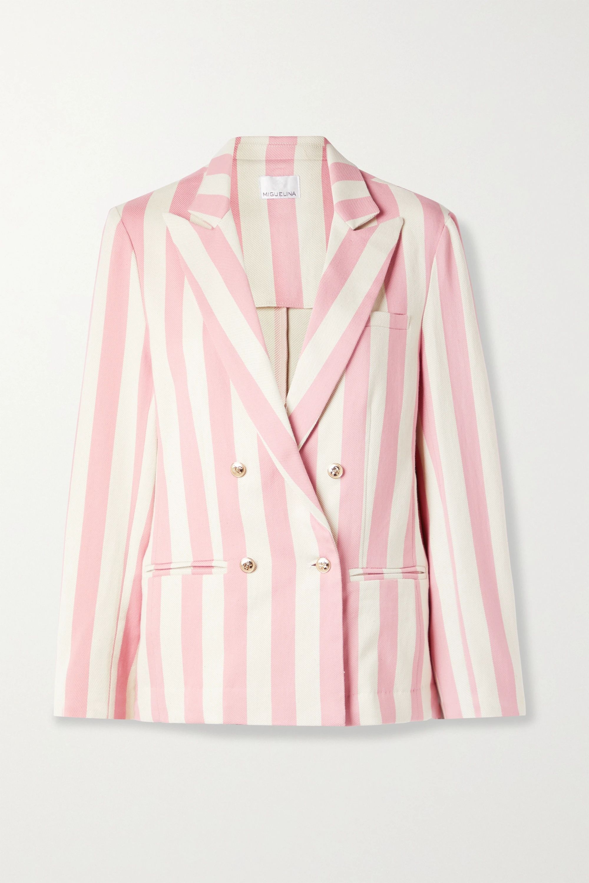 Pink Chiara double-breasted striped cotton-twill blazer | Miguelina | NET-A-PORTER | NET-A-PORTER (US)