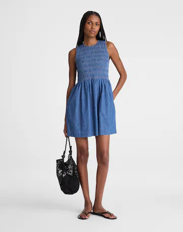 The Denim Melody Smocked Mini Dress | Madewell
