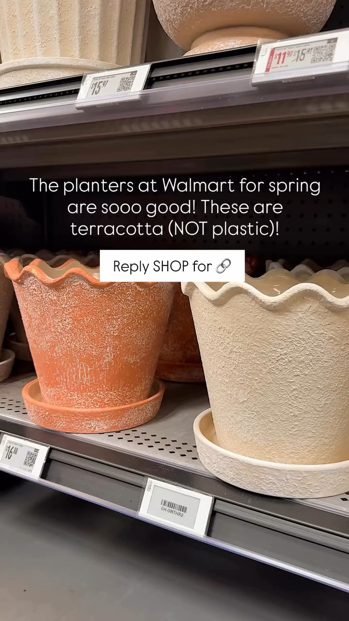 The planters at Walmart for spring are sooo good! These are terracotta (NOT plastic)! Reply SHOP for 🔗