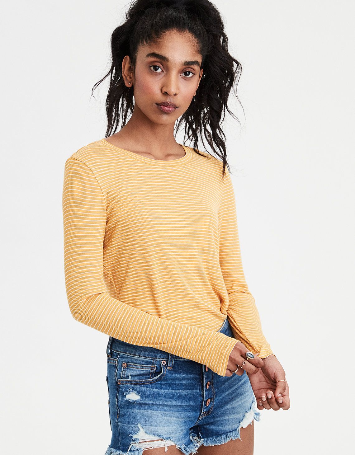 AE Soft & Sexy Long Sleeve Layering T-Shirt | American Eagle Outfitters (US & CA)