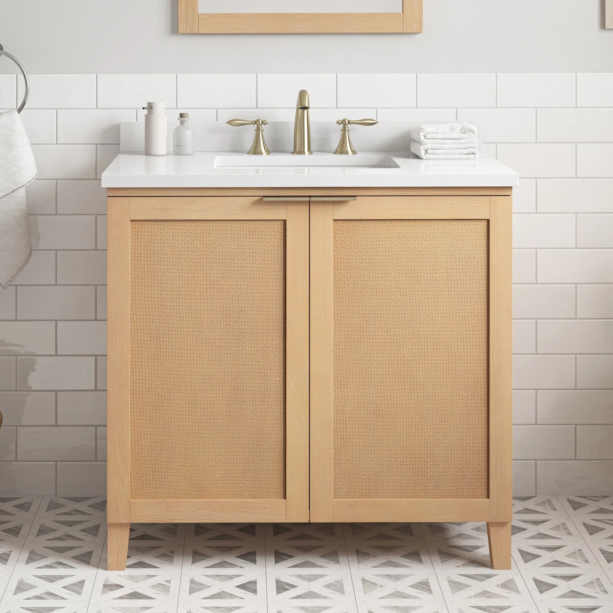 Ove Decors  36'' Free Standing Rattan Finish Single Bathroom Vanity with Engineered Marble Top | ... | Wayfair North America