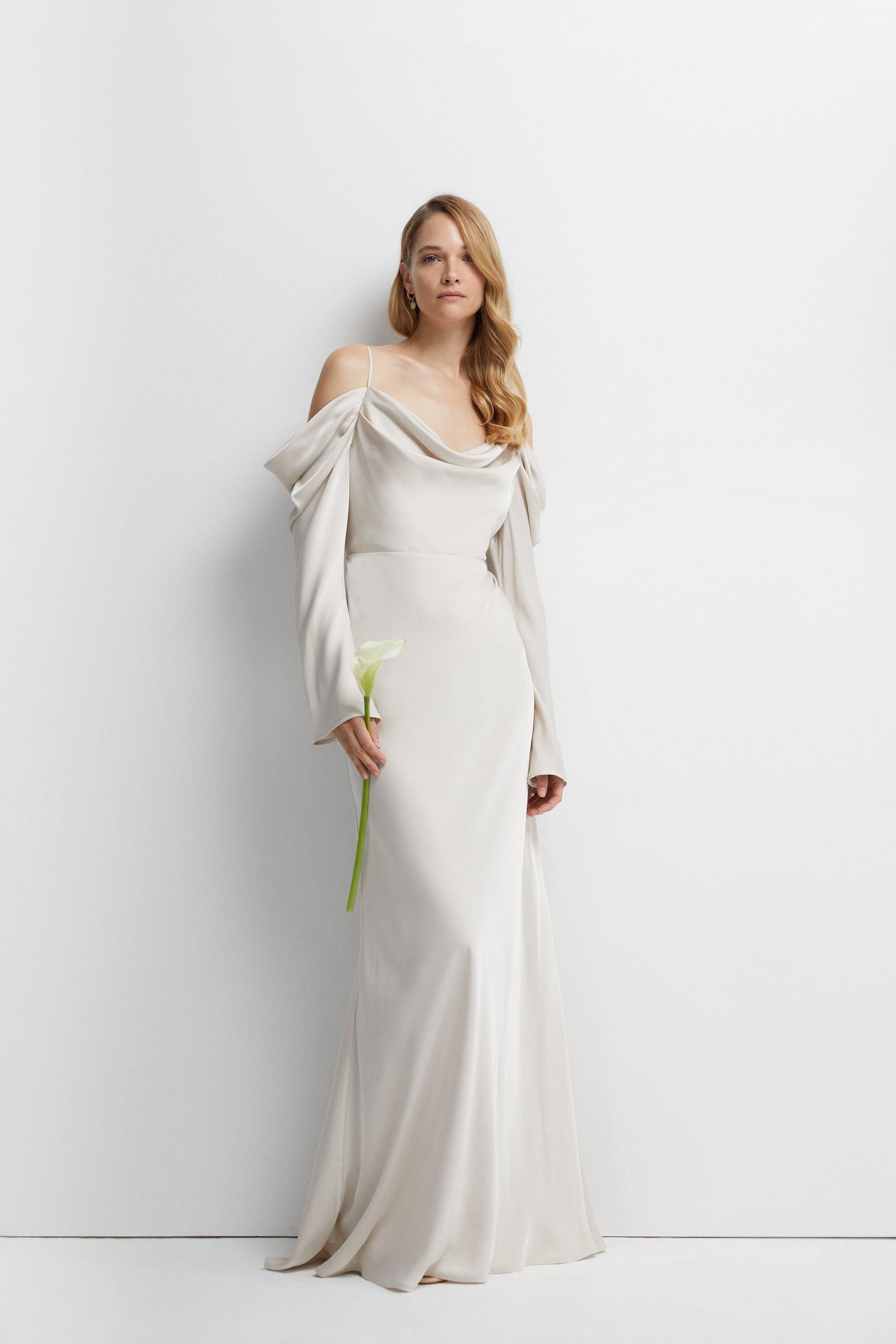 Dresses | Long Sleeve Cowl Neck Satin Bridesmaids Dress | Coast | Debenhams UK