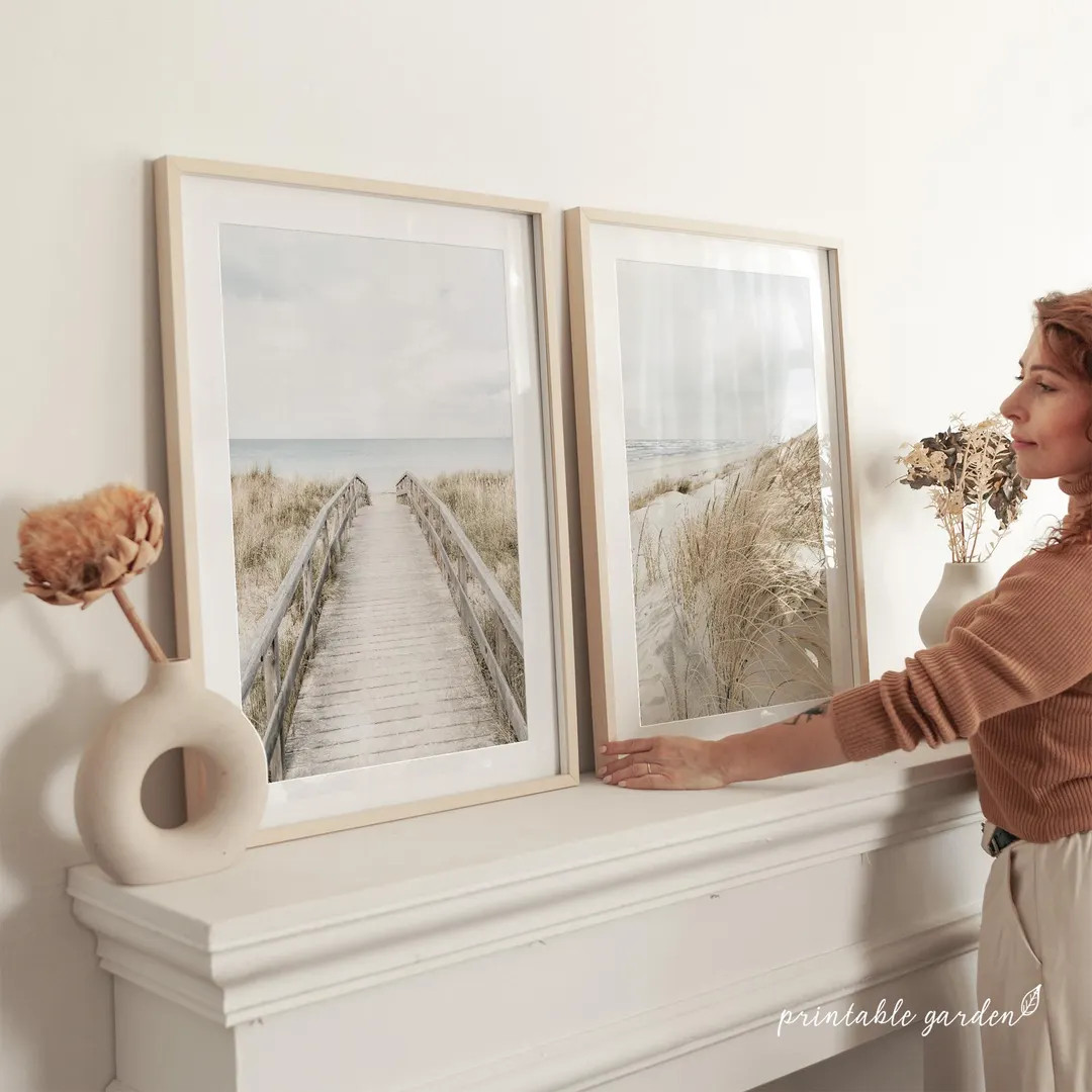 Calm Shoreline Pair: Neutral Coastal Prints, Cozy Cottage Wall Art | M114D - Etsy | Etsy (US)