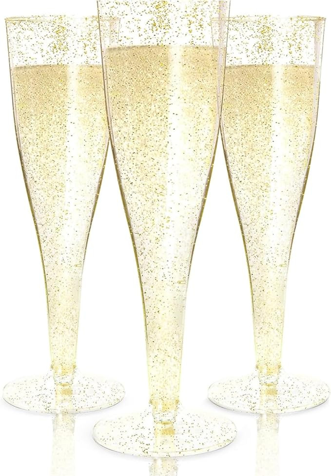 Prestee 24 Plastic Champagne Flutes - Gold Champagne Flutes Plastic - Gold Disposable Mimosa Flut... | Amazon (US)