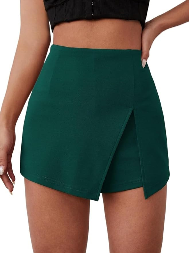 Solid Slit Front Skort High Waist Hot Shorts for Women | Amazon (US)