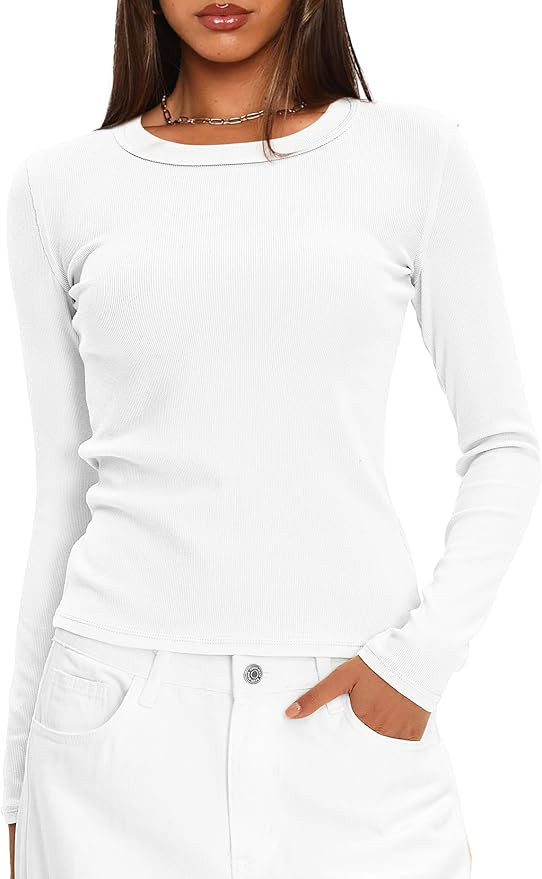 Darong Long Sleeve Shirts for Women Fall Fashion Crew Neck Basics Crop Tops Slim Fitted Y2K Tops ... | Amazon (US)