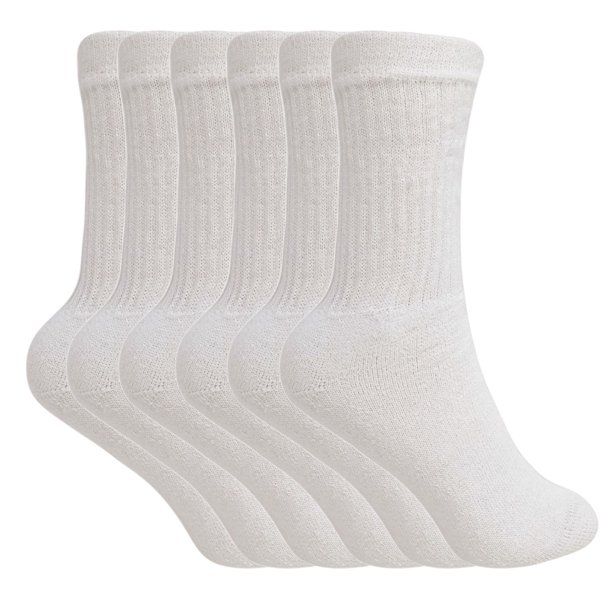 Cotton Crew Socks for Women White Made in USA 6 PAIRS Size 9-11 | Walmart (US)