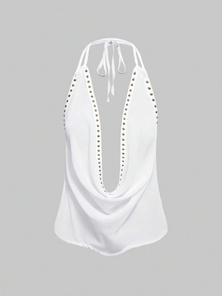 ROMWE Grunge Punk Sexy Vintage Plunging Draped Neck Backless Draped Neck Women Camisole Top | SHEIN