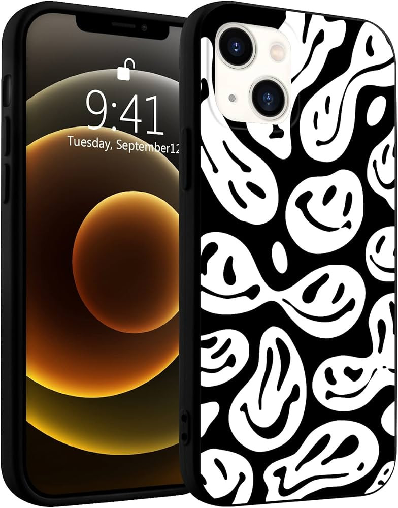 Idocolors Cute Funny Face Phone Case for iPhone 12 Pro Max,Black Liquid Silicone Girly Cases,Cart... | Amazon (US)