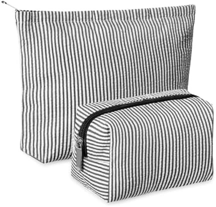 2 Pcs Makeup Bag Set Cute Cosmetic Pouch for Women Seersucker Travel Toiletry Bag Preppy Small Ma... | Amazon (US)