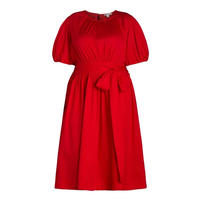 Free Assembly Women's Cotton Midi Wrap Dress with Short Sleeves, Sizes XS-4X | Walmart (US)