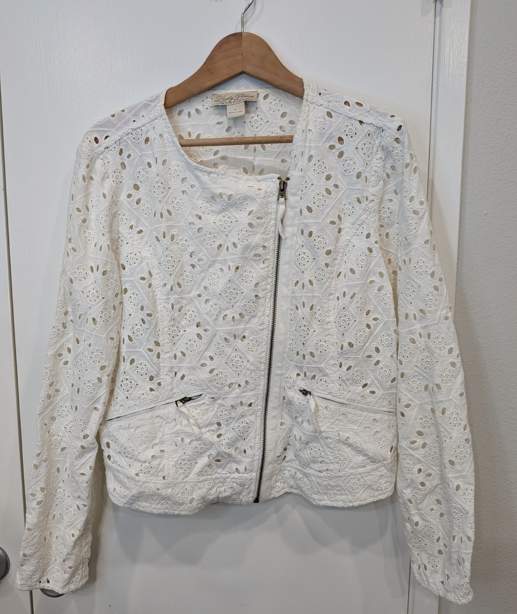 Lucky Brand Women's White Eyelet Moto Jacket Large Asymmetrical Zip Pockets | eBay US