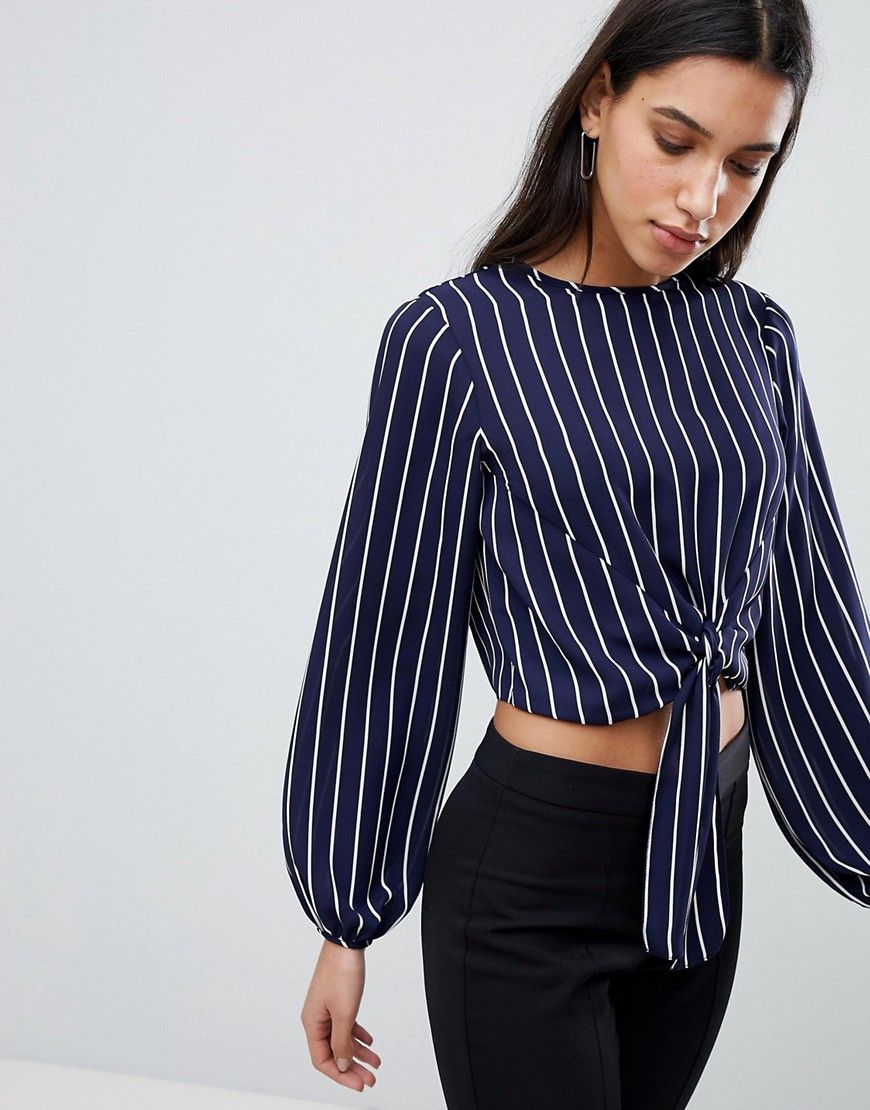ASOS Woven Top with Knot Front in Stripe - Multi | ASOS US