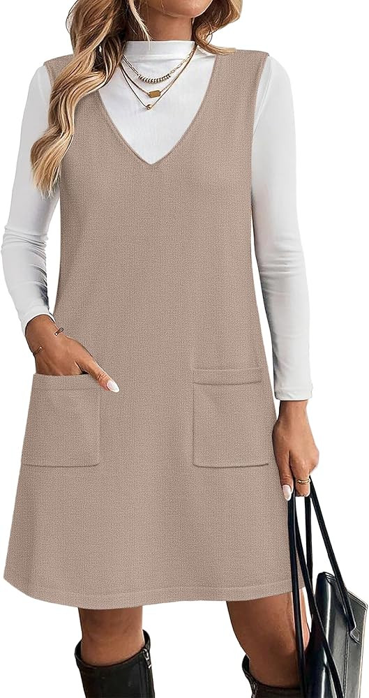 Zeagoo Women's Sweater Vest Dresses for Women 2025 V Neck Sleeveless Knit Pullover Sweater with P... | Amazon (US)