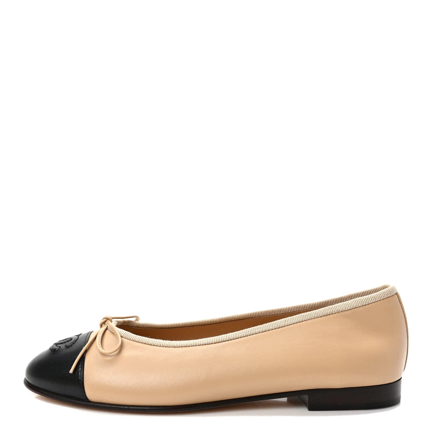 Lambskin Cap Toe CC Ballerina Flats 37 Beige Black | FASHIONPHILE (US)