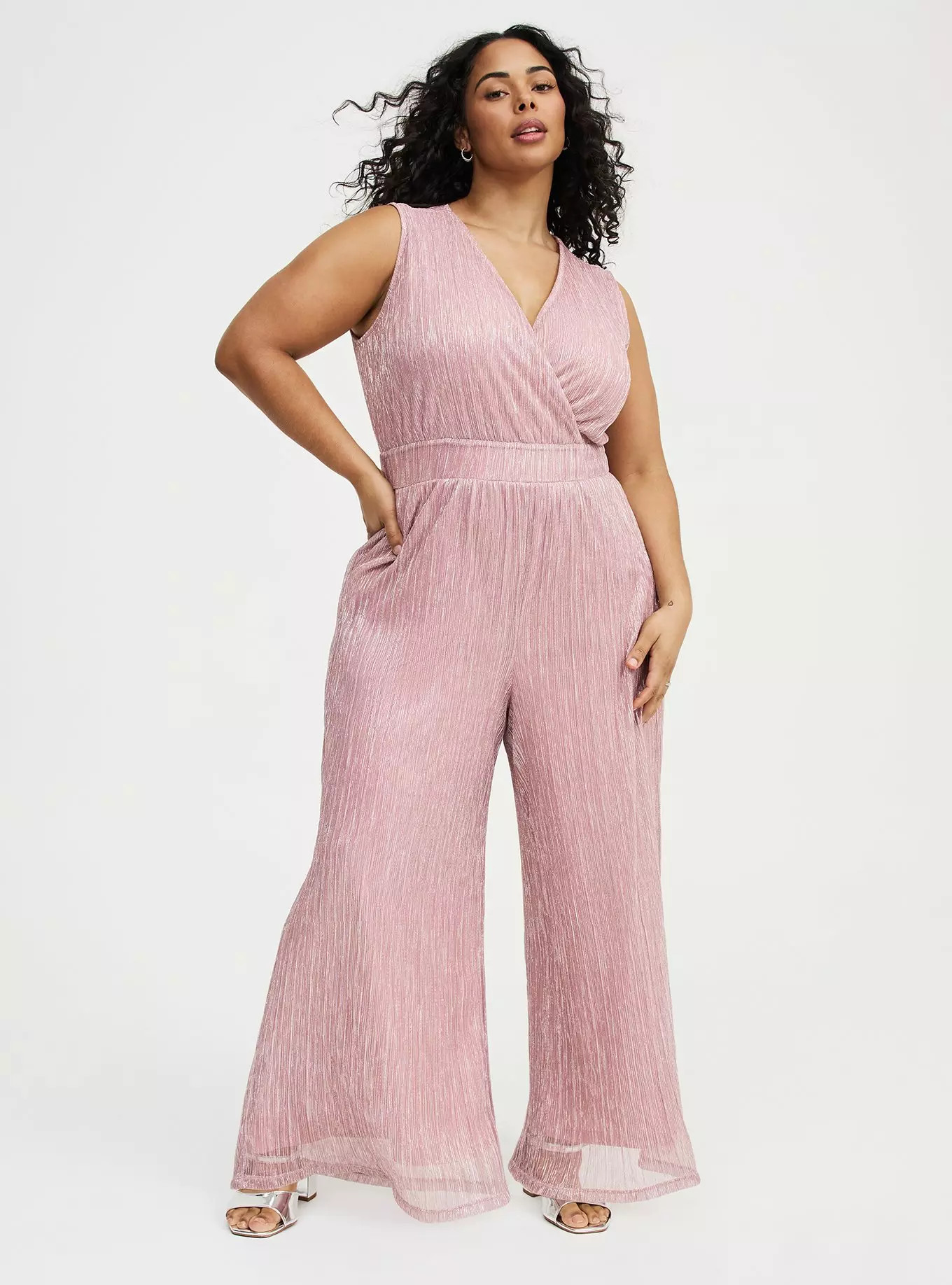 Glitter Knit Surplice Wide Leg Jumpsuit | Torrid (US & Canada)