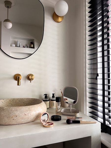 Bathroom interior design inspiration 🤍

H&M home, light beige table mirror, light khaki green small metal ceiling lamp, Idra metal wall lamp with bulb, wall mirror, WestWing, MAC fix prep and prime fix, Gucci beauty palette, Givency complexion couture ever wear concealer, Bobby brown, de Bijenkorf, Douglas, Bobby brown bronzing powder, Netherlands. 

#LTKeurope #LTKhome #LTKSeasonal