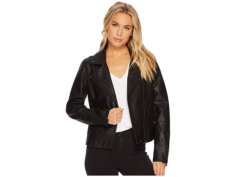 Blank NYC Faux Leather Moto Jacket Women's Coat Onyx : MD, Cotton/Faux Leather/Polyester | Zappos