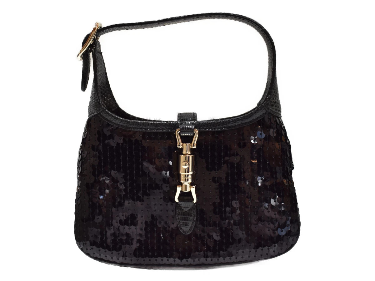 GUCCI Jackie 1961 147800205027 Black Leather Sequin Shoulder Bag Rare 231225T  | eBay | eBay US